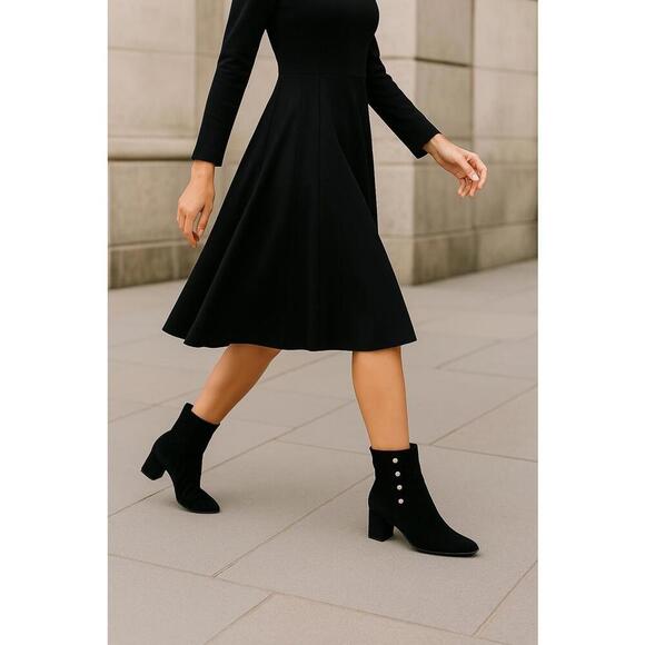 Vaneli Stylish Black Ankle Boots with Gold Accents - Picture 3 of 9